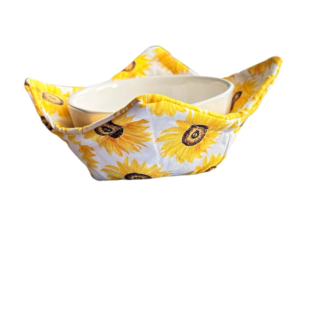 Hand Crafted Colorful Yellow Sunflower Floral Microwave Bowl Cozy 100% Cotton